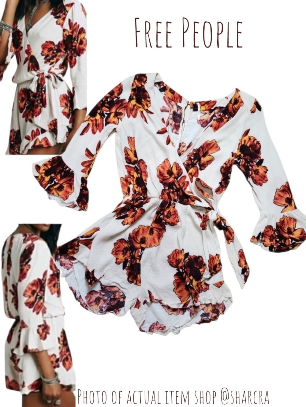 Free People All The Right Ruffles plunging V-neck Wrap Style Babydoll Romper Xs